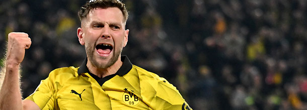 Dortmund soccer star Niklas Fullkrug celebrates a goal in the UEFA Champions League