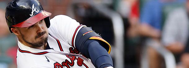 Atlanta Braves baseball star Duvall hits a home run during an MLB game