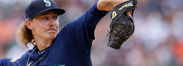 Seattle Mariners baseball starting pitcher Bryce Miller in action in an MLB game