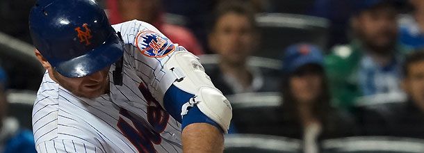New York Mets baseball star Pete Alonso hits a pitch for a homerun during an MLB game