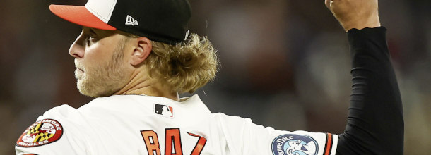 Baltimore Orioles starting pitcher Shane Baz in action in an MLB game