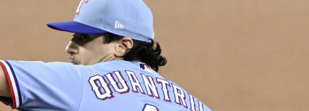 Texas Rangers starting pitcher Quantrill in action in an MLB game