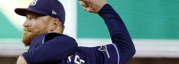 Tampa Bay Rays starting pitcher Rasmussen in action in an MLB game