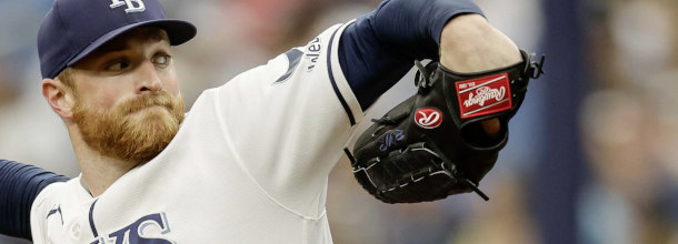 Tampa Bay Rays starting pitcher Rasmussen in action in an MLB game