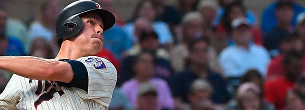 Minnesota Twins baseball star Max Kepler hits a homerun during the MLB season