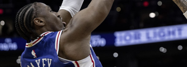 Philadlephia 76ers basketball star Maxey in action in an NBA game