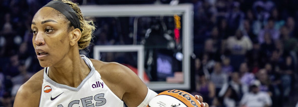 Las Vegas Aces basketball star Wilson in action in a WNBA game