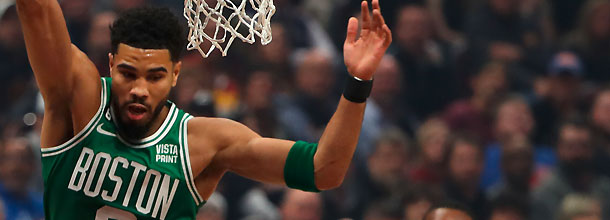 Boston Celtics basketball star Jayson Tatum on the court during an NBA game