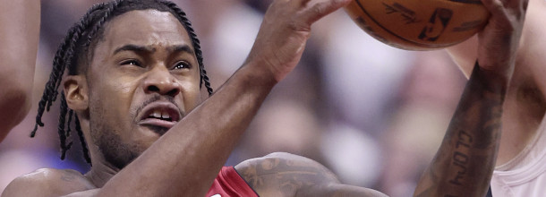 Miami Heat basketball star Davion Mitchell in action in an NBA game