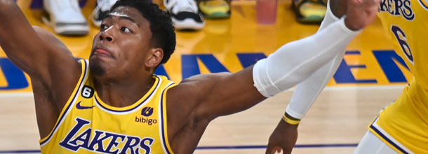 Los Angeles Lakers basketball star Rui Hachimura in action in an NBA game