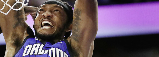 Orlando Magic basketball star Wendell Carter in action in an NBA playoffs game