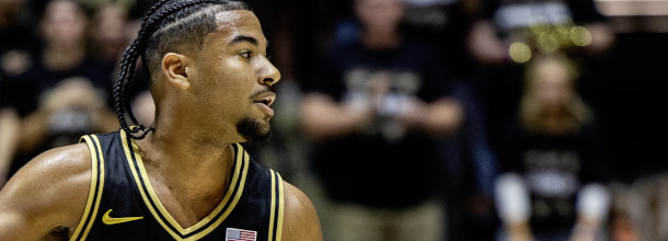 Pudrue Boilermakers basketball player Cox in action in an NCAAB game