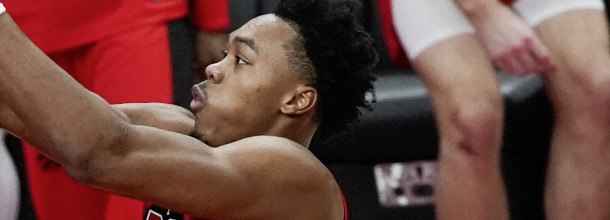 Toronto Raptors basketball star Scottie Barnes in action in an NBA game