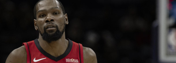 Houston Rockets basketball player Kevin Durant in action in an NBA game