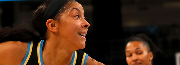 Chicago Sky basketball star Candace Parker in action during a WNBA game