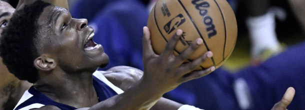 Minnesota Timberwolves basketball star Anthony Edwards in action in an NBA game