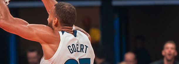 Minnesota Timberwolves basketball player Rudy Gobert in action in an NBA game