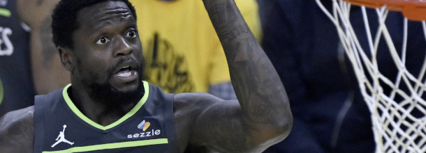 Minnesota Timberwolves basketball player Randle in action in an NBA playoffs