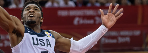 USA basketball star Donovan Mitchell in action at the 2019 World Championship