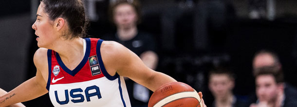 USA basketball star Kelsey Plum in action in Olympic Games qualifying