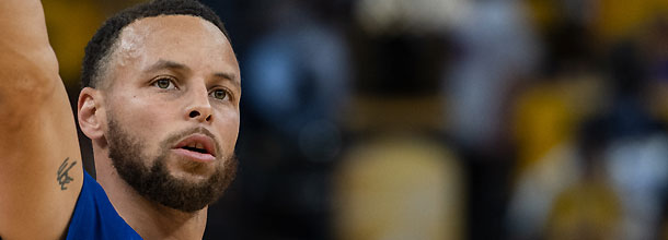 Golden State Warriors basketball star Stephen Curry in acton during an NBA game