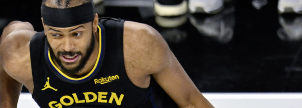 Golden State Warriors basketball star Moses Moody in action in an NBA game