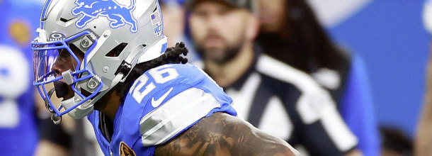 Detroit Lions RB Jahmyr Gibbs in action in an NFL game