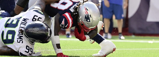 New England Patriots RB Stevenson scores a touchdown against the Seattle Seahawks