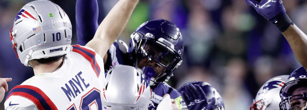 New England Patriots and Seattle Seahawks NFL players in action