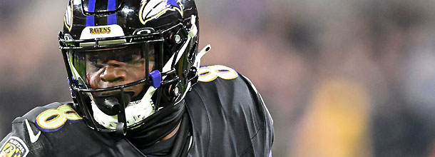 Baltimore Ravens NFL QB Lamarr Jackson in action in an NFL game