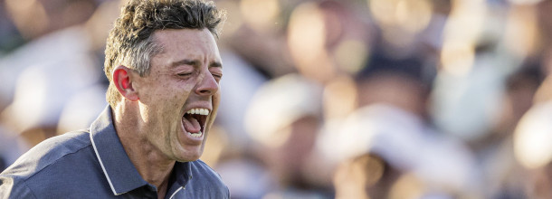 Northern Irish golf star Rory McIlroy celebrates winning the 2025 Masters major tournament