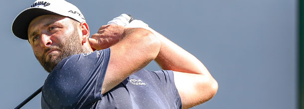 Spanish golf star Jon Rahm tees off at a LIV Golf event