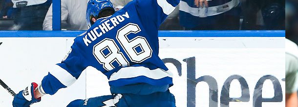 Tampa Bay Lightning ice hockey star Kucherov celebrates a goal in the NHL playoffs