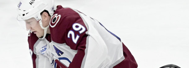 Colorado Avalanche ice hockey star MacKinnon in action in the NHL playoffs