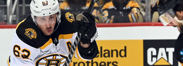 Boston Bruins hockey star Brad Marchand in action in the NHL.
