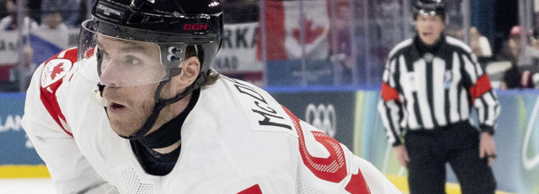 Canada ice hockey star Sidney Crosby in action at the 2026 Winter Olympic Games