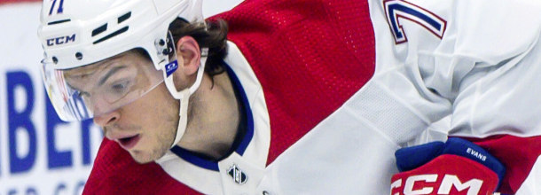 Montreal Canadiens ice hockey star Jake Evans in action in an NHL game