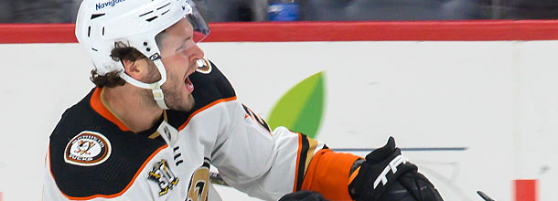 Anaheim Ducks ice hockey star Mason McTavish in action in the NHL.