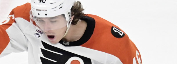 Philadelphia Flyers ice hockey star Zegras in action on the NHL ice