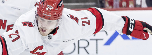 Carolina Hurricanes ice hockey player Niksihin in action in the NHL playoffs