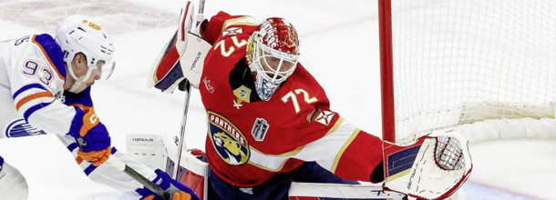 Ice hockey players from the Florida Panthers and Edmonton Oilers in action in the Stanley Cup final