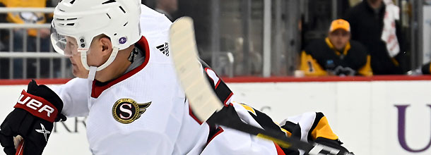 Ottawa Senators ice hockey player Stutzle in action in an NHL game