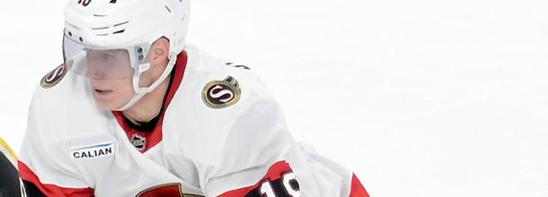 Ottawa Senators ice hockey player Stutzle in action in an NHL game