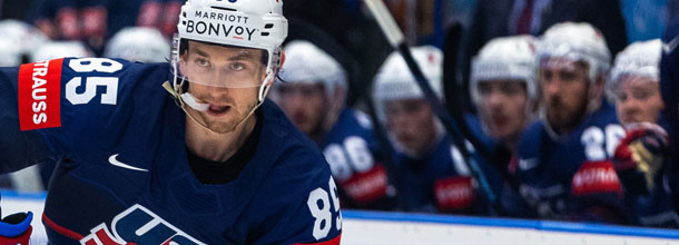 USA ice hockey star Sanderson in action at the IIHF world championships