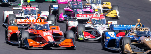 Indycar drivers in action during a race