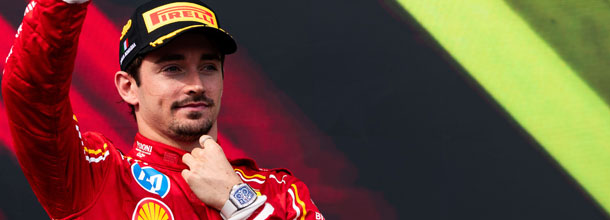 Formula 1 driver Charles Leclerc celebrates a win in Formula 1