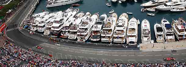Formula 1 cars in action on the street course in Monaco