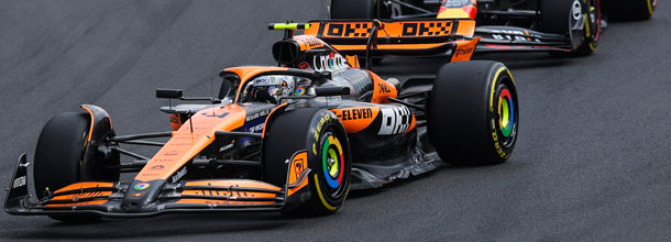 Formula 1 driver Lando Norris in action in his Mclaren car at a Grand Prix