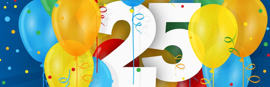 Ballons, confetti and the number 25