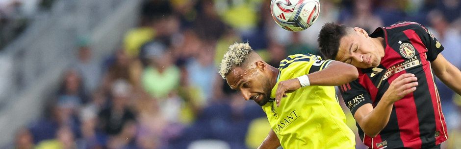 Players from Atlanta and Nashville battle for the ball in an MLS game